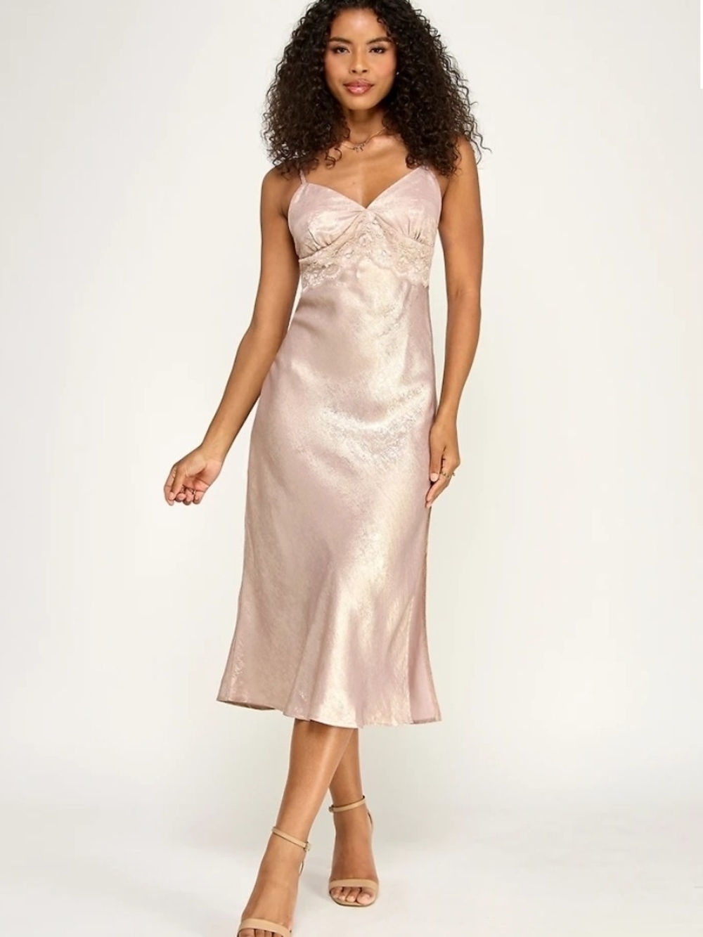 Katia Rae Satin Lace-Trim Slip Dress in Blush Pink Size XL